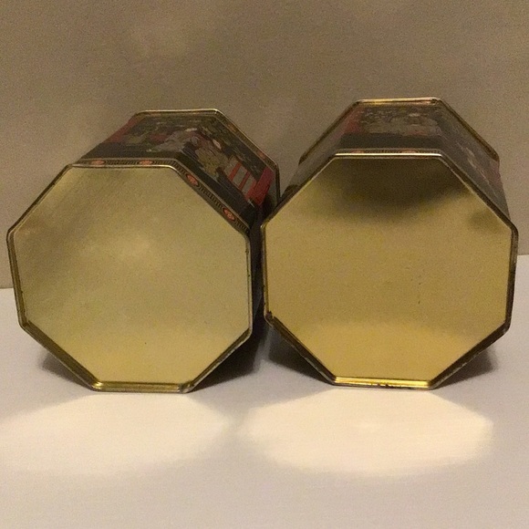 Vintage asian tea cannisters retro decor collectible black gold red authentic - Picture 5 of 9